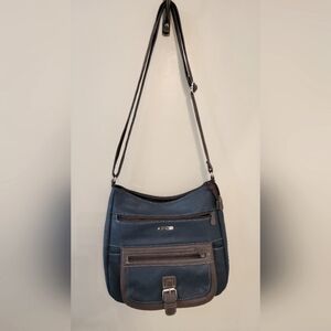 Multi sac flare crossbody bag in chocolate brown and indigo